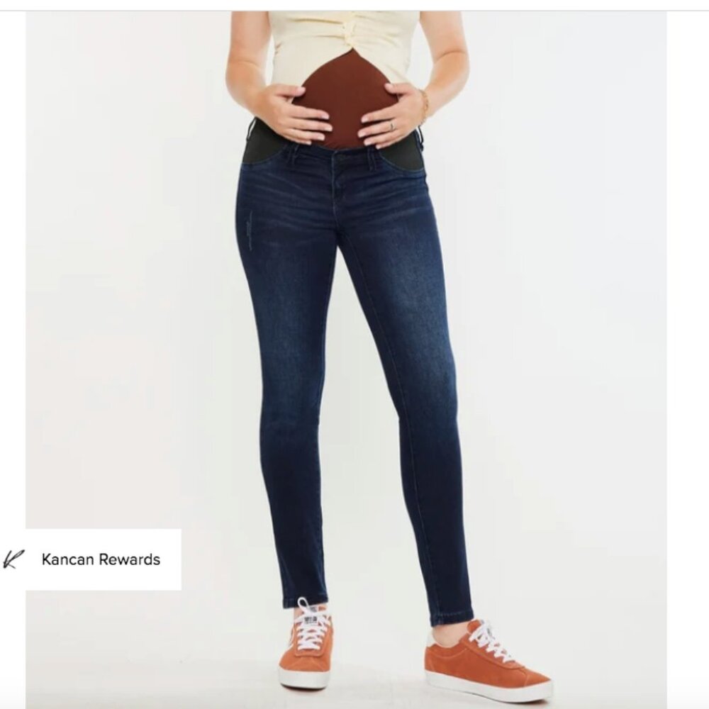 KanCan Debbie Stretch Waist Maternity Skinny Jeans Dark Wash, Sz 28